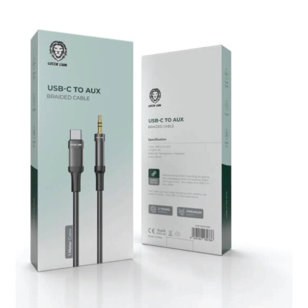 Green Lion Usb-C To Aux Braided Cable, Stable Signal, Durable, Copper Core, Transparent + Braided - Image 2