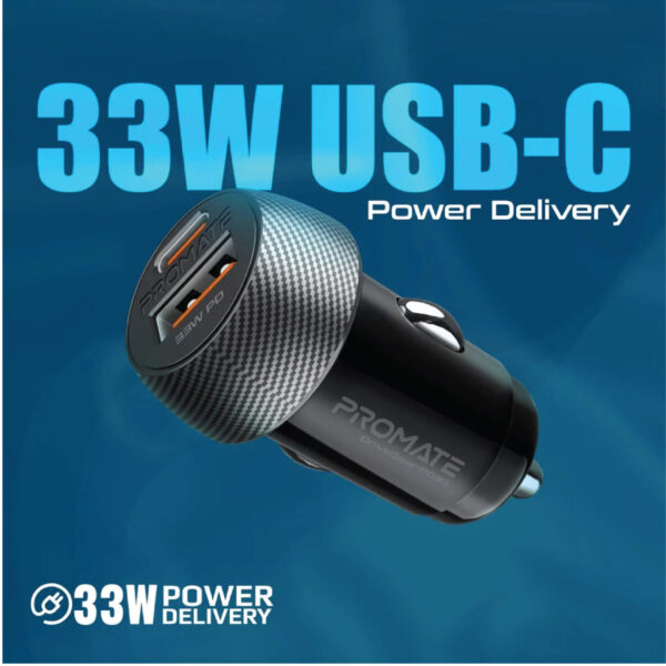 PROMATE Ultra-Fast Dual Port Car Charger with 33W Power Delivery - Image 3