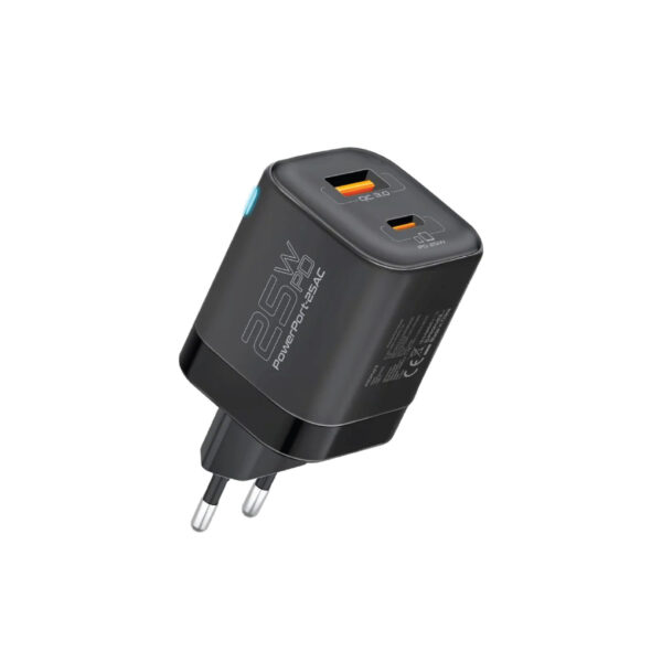 PROMATE Ultra-Fast Dual Port AC Charger with 25W Power Delivery and QC 3.0