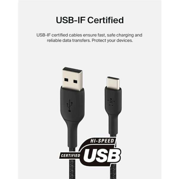 Belkin BoostCharge Braided USB C charger cable, USB-C to USB-A cable, USB type C charging cable1m - Image 2