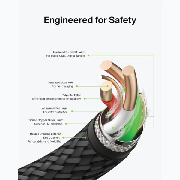 Belkin BoostCharge Braided USB C charger cable, USB-C to USB-A cable, USB type C charging cable1m - Image 6