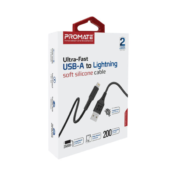 PROMATE Ultra-Fast USB-A to Lightning Soft Silicon cable - Image 2