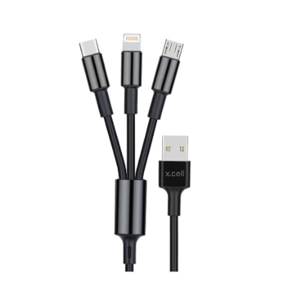 Xcell 3 In 1 Usb Cable 1.2M Black