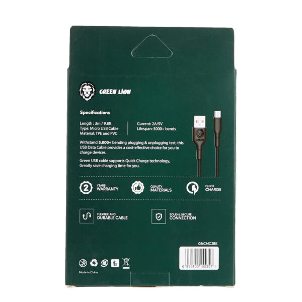 Green Lion Pvc Micro Usb Cable 3M 2A - Black - Image 2