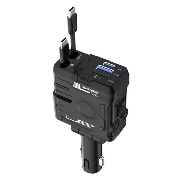 OALE iCar 4 – 30W Fast Car Charger with 4 Outputs & Retractable Built-in Cables