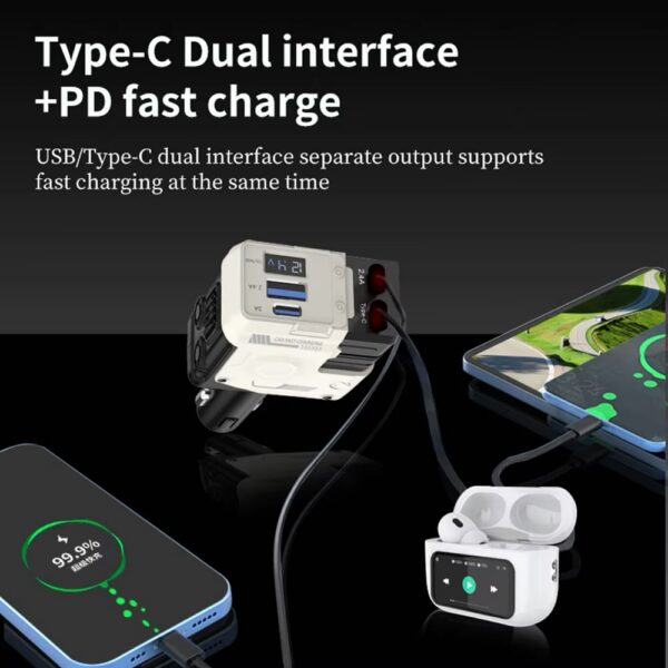 OALE iCar 4 – 30W Fast Car Charger with 4 Outputs & Retractable Built-in Cables