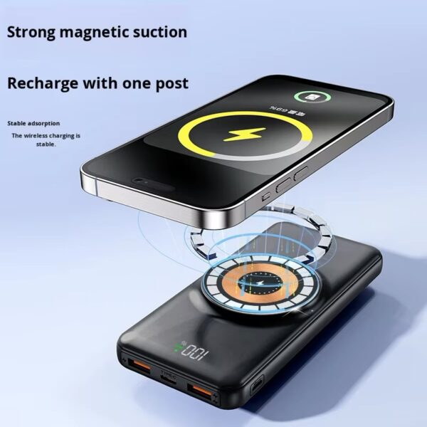 High-Capacity Magnetic Wireless Power Bank with Integrated Cables | PD Fast Charging