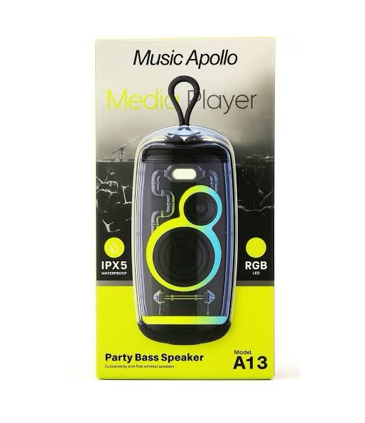 Music Apollo A13 Portable Outdoor Party Bass Speaker – IPX5 Waterproof with RGB LED Light